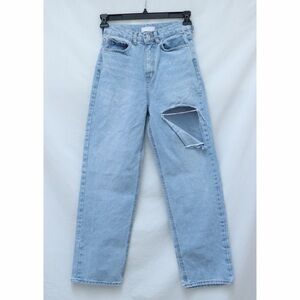 Oak+Fort Cut out Jeans straight leg light blue high waisted trendy S distressed